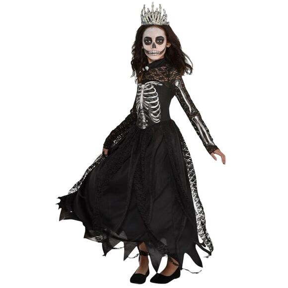 Skeleton Dreadful Dark Goth Princess Costume For Girls - Size Medium 8-10 - Picture 1 of 5